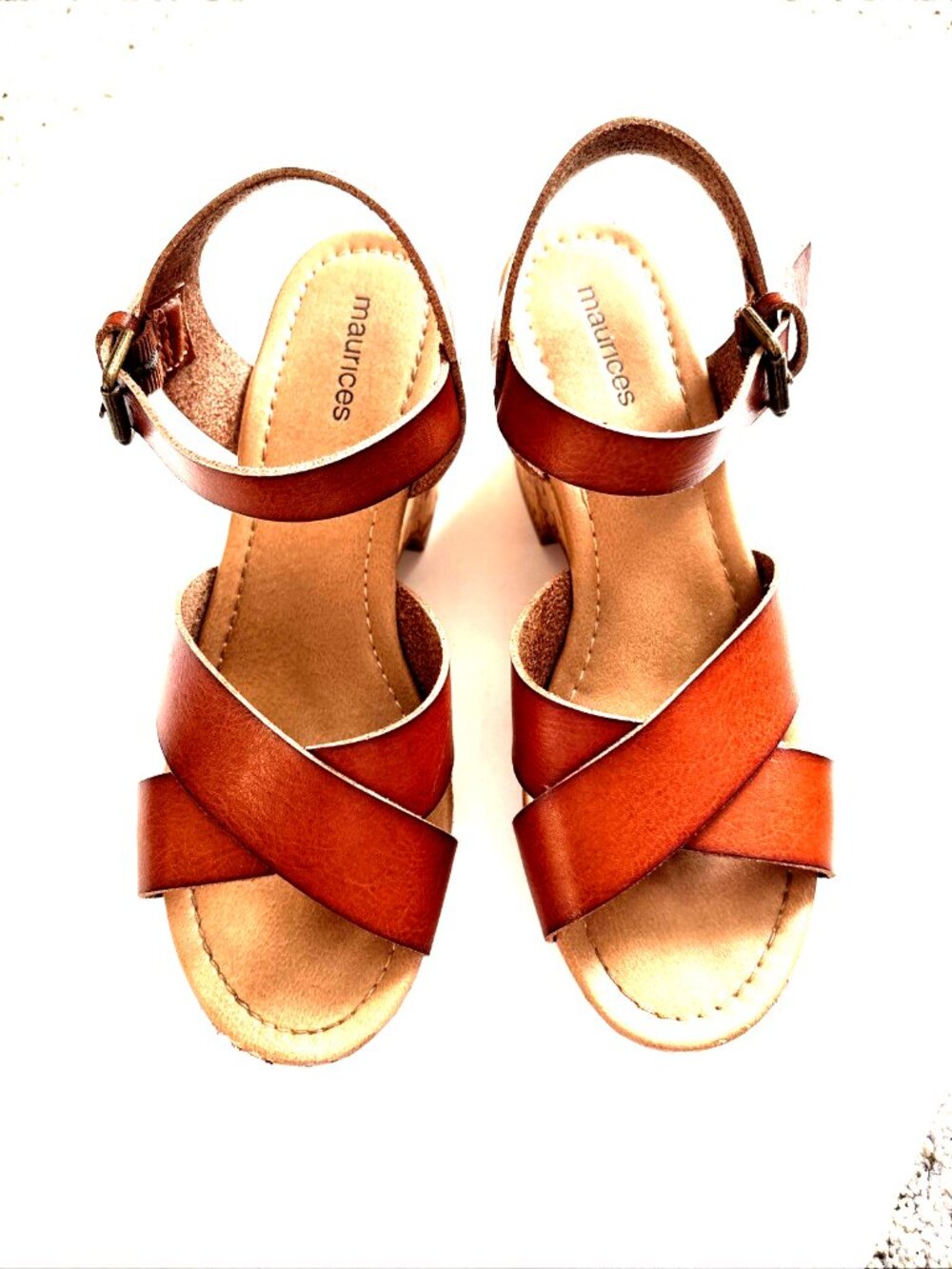Maurice’s Fiona Cognac wedge strappy platform sandals, Size 6.5M